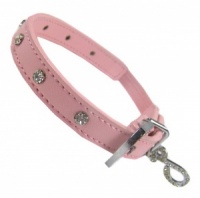Leather Diamante Long Cat Collar by Puchi - Pink
